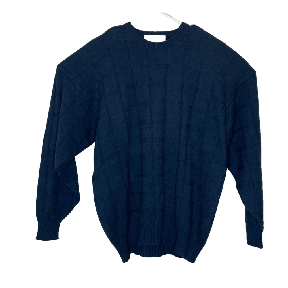 Men's Large Clan Douglas Scotland Cashmere Blend Navy Blue Crewneck Sweater